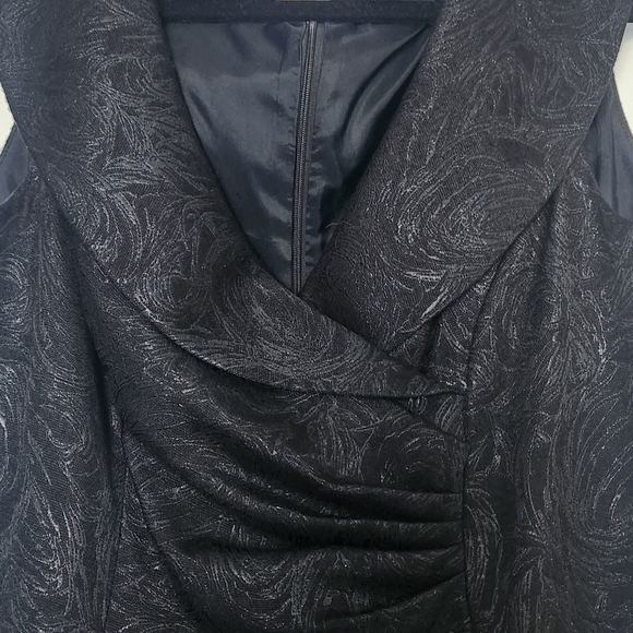 Tahari Black Textured Mini Dress With Metallic Pattern - Picture 2 of 5